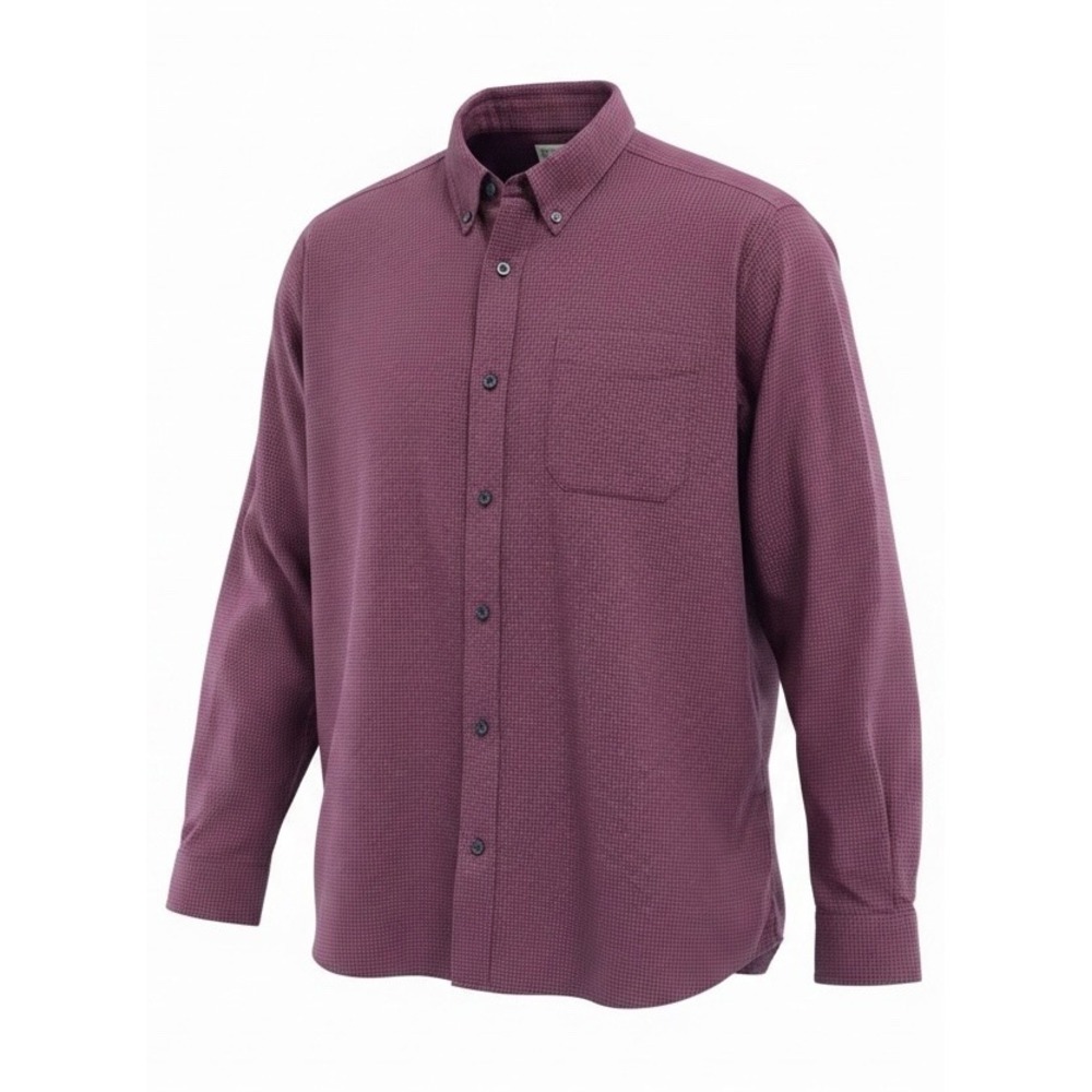 LL Bean Mens XL Slightly Fitted Maroon Black Houndstooth Cotton B/S Shirt (Q20)